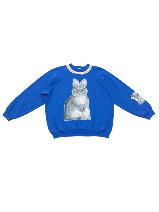 Fruit of the Loom Tops - Vintage 1990s Fruit of the Loom Bunny Sweatshirt Blue Hand Painted Rabbit Made i